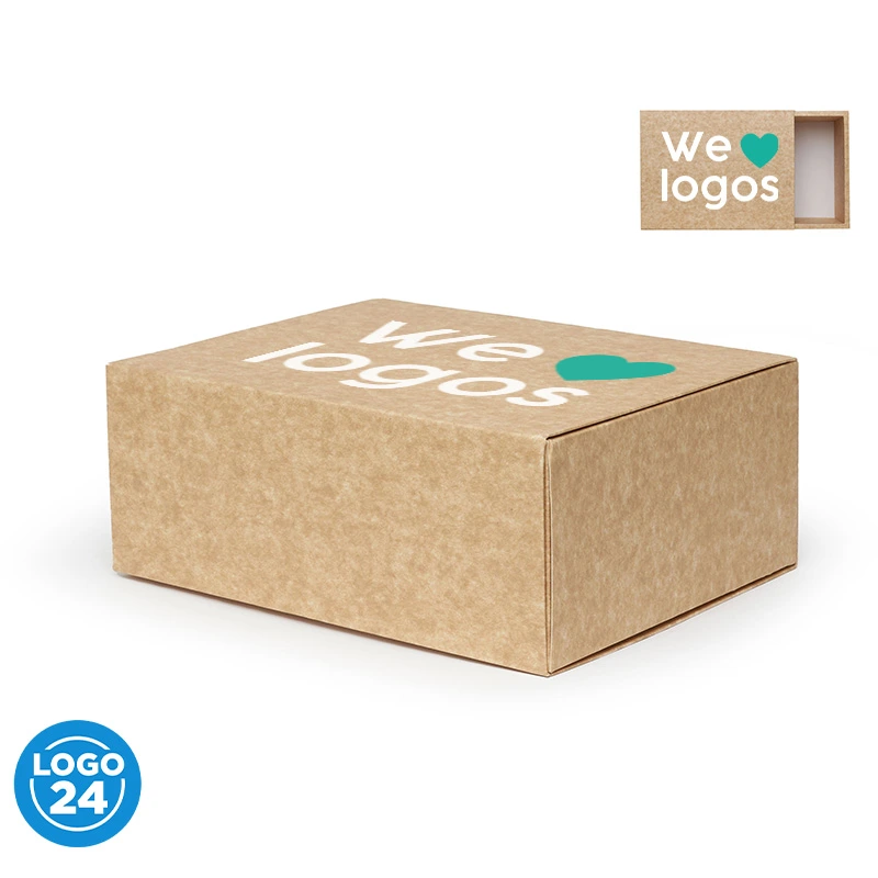 Caja Medium cartulina kraft tapa deslizante personalizado con logo empresa - Bolsas de Papel corporativo Chile