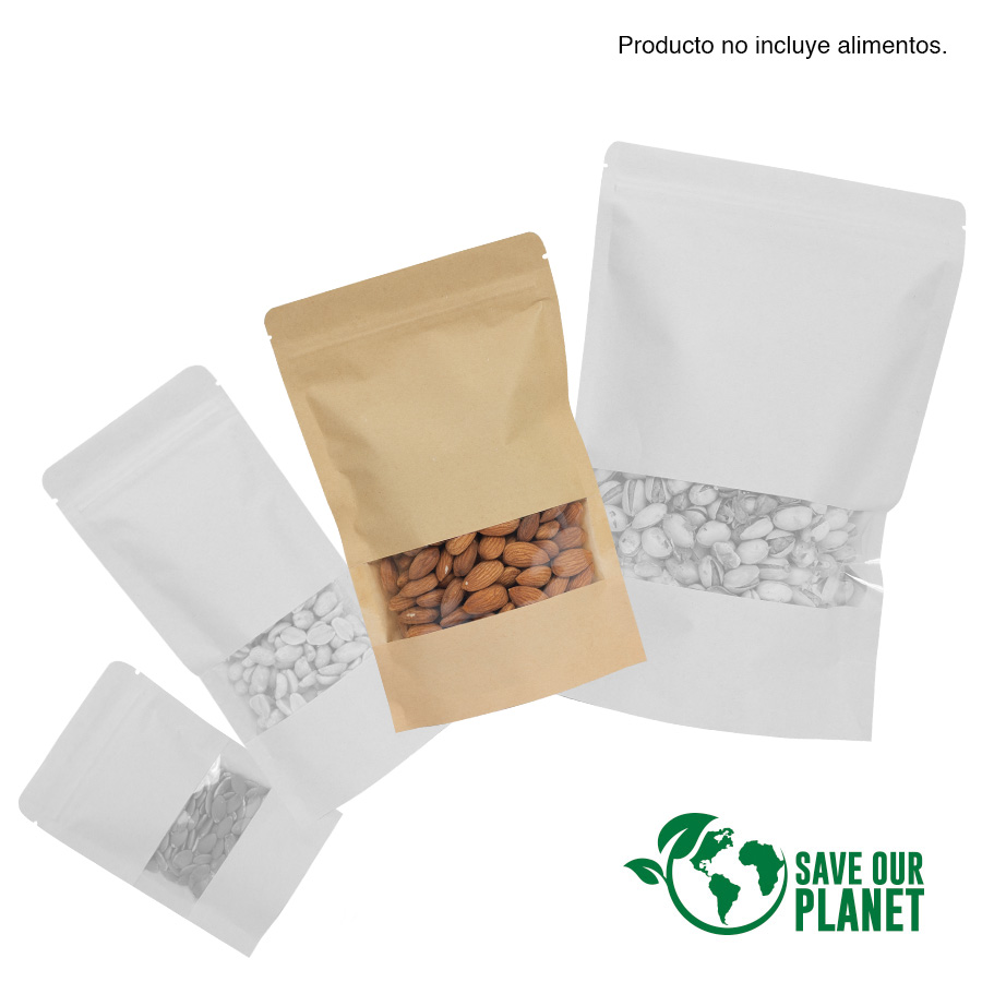 Bolsa Doypack 700 ml papel kraft personalizado con logo empresa - Bolsas de Papel corporativo Chile