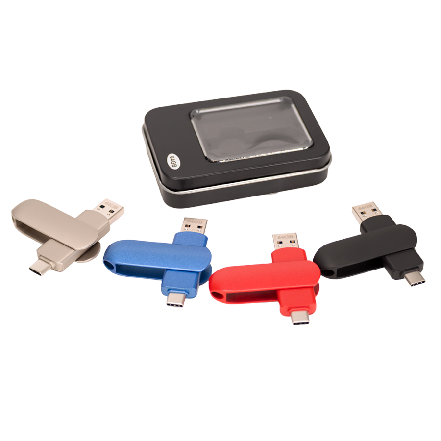 Pendrive Giro Otg Usb 3.0 / Type C U12 64GB inox personalizado con logo empresa - Almacenamiento corporativo Chile